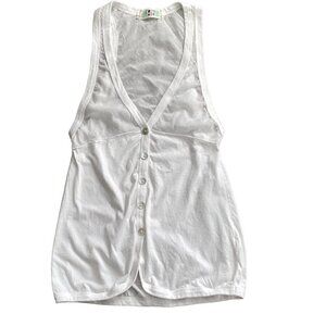 Coin 1804 Sz S White Sleeveless Button-Up Mixed Media White Tunic Tank Top 182N